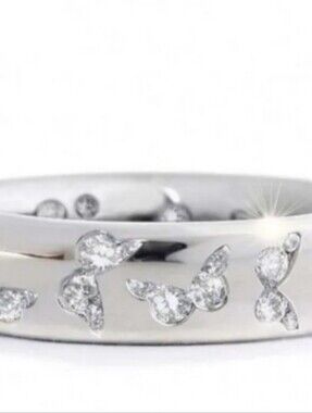 925 Sterling Silver Butterfly Band Ring with Clear Stones